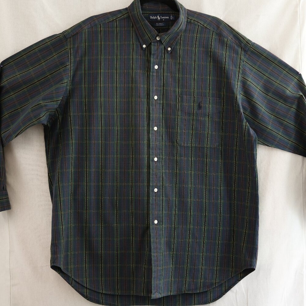 Ralph Lauren 100% Cotton BIG SHIRT Plaid Long Sleeve Casual Button Down Large